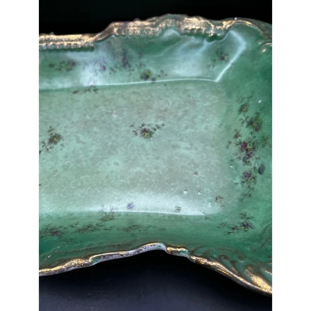Antique Goodwins Majolica Green Rectangular Serving Tray Early 1900s 12x9
